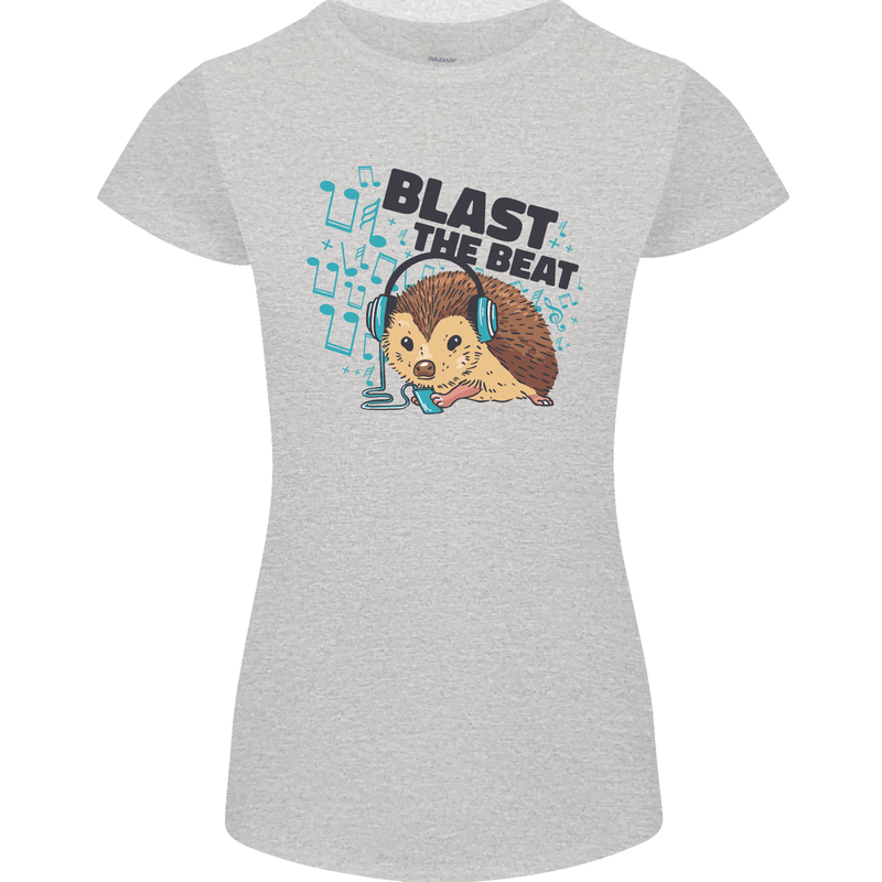 A Music DJ Hedgehog Headphones Dance Womens Petite Cut T-Shirt Sports Grey