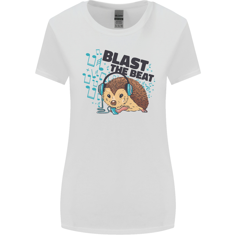 A Music DJ Hedgehog Headphones Dance Womens Wider Cut T-Shirt White