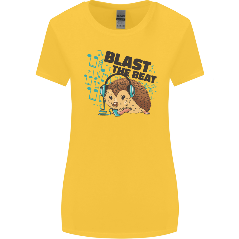 A Music DJ Hedgehog Headphones Dance Womens Wider Cut T-Shirt Yellow