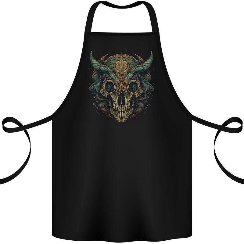 A Mystical Bull Skull Demonic Evil Fantasy Cotton Apron 100% Organic Black