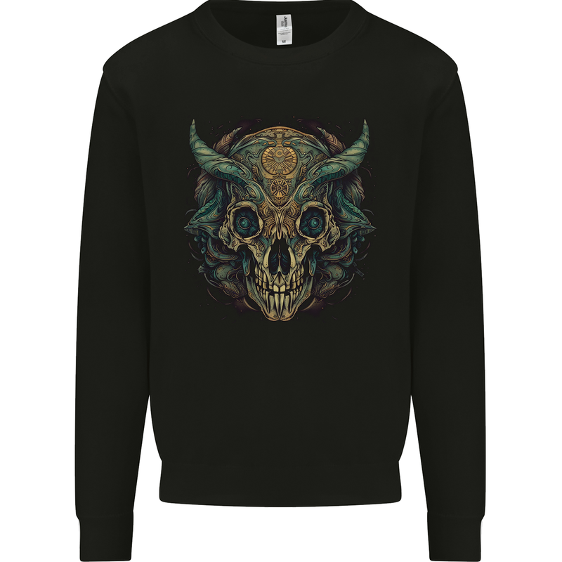 A Mystical Bull Skull Demonic Evil Fantasy Kids Sweatshirt Jumper Black