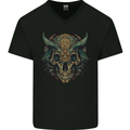 A Mystical Bull Skull Demonic Evil Fantasy Mens V-Neck Cotton T-Shirt Black