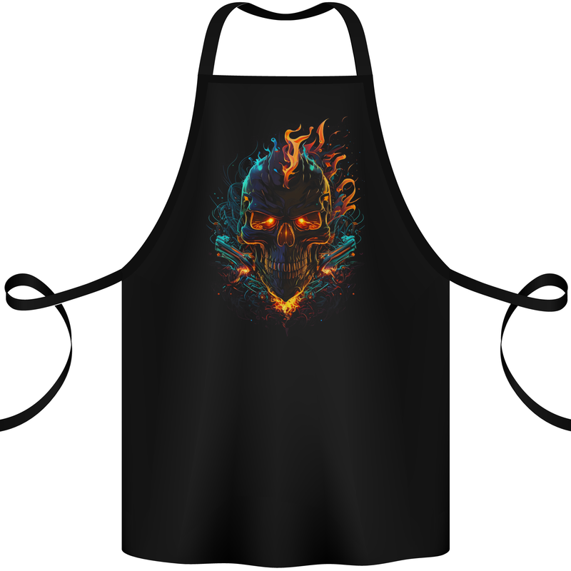 A Neon Skull With Flames Fantasy Demon Cotton Apron 100% Organic Black