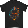 A Neon Skull With Flames Fantasy Demon Mens Gildan Cotton T-Shirt Black