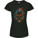 A Neon Skull With Flames Fantasy Demon Womens Petite Cut T-Shirt Black