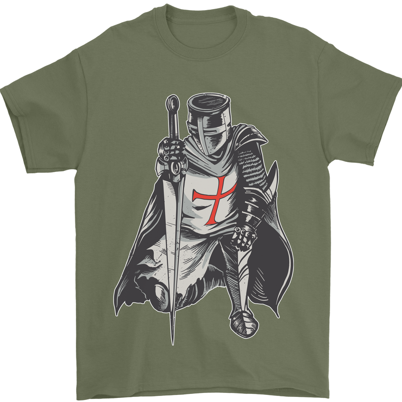 A Nights Templar St. George's Day England Mens T-Shirt Cotton Gildan Military Green