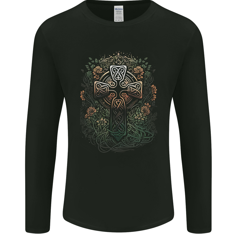 A Pagan Celtic Cross Mens Long Sleeve T-Shirt Black