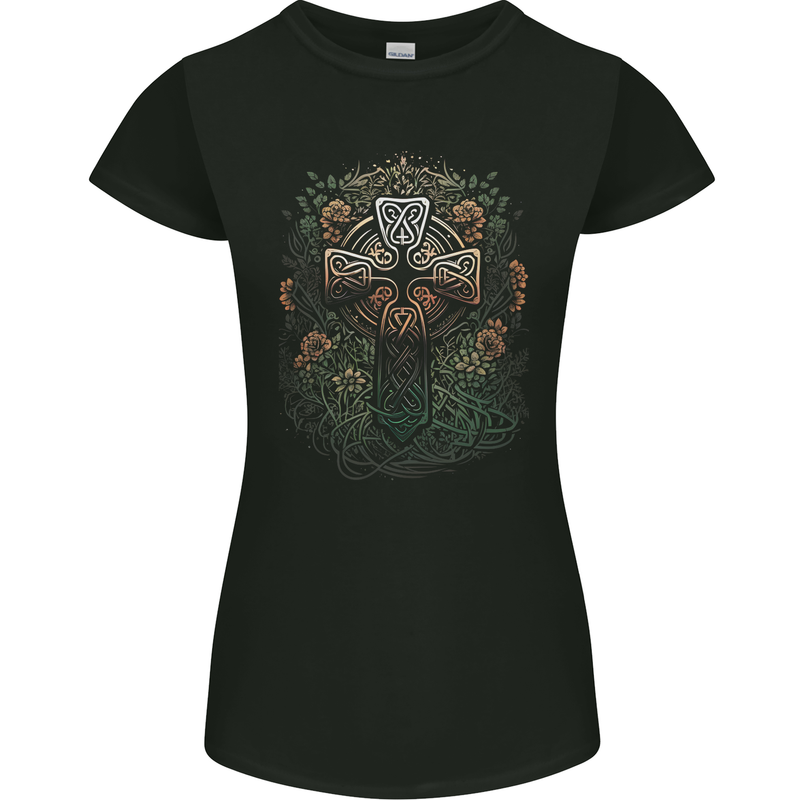 A Pagan Celtic Cross Womens Petite Cut T-Shirt Black