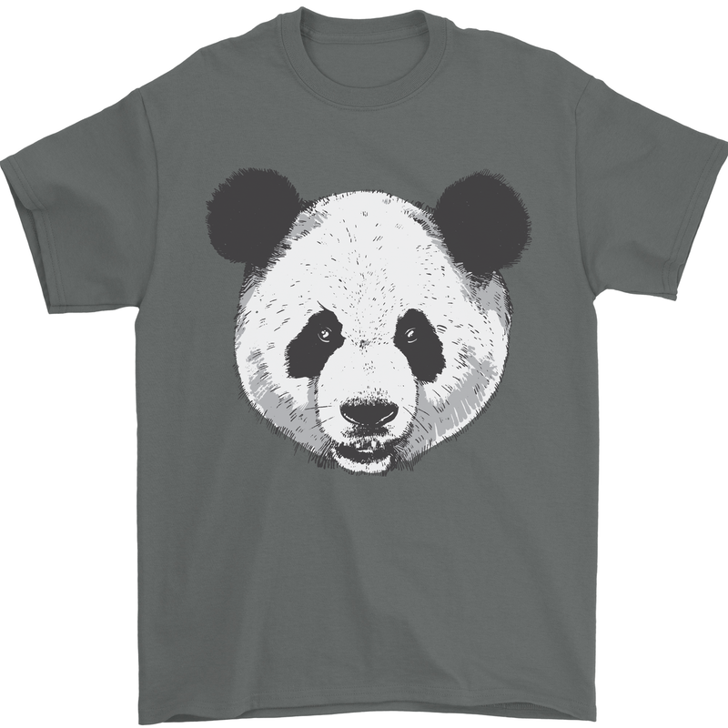 A Panda Bear Face Mens T-Shirt Cotton Gildan Charcoal
