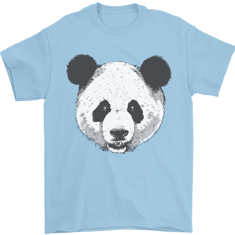 A Panda Bear Face Mens T-Shirt Cotton Gildan Light Blue