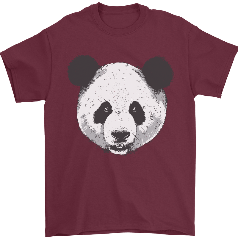 A Panda Bear Face Mens T-Shirt Cotton Gildan Maroon