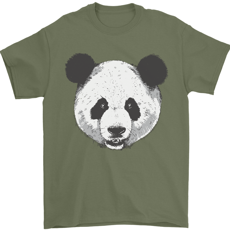A Panda Bear Face Mens T-Shirt Cotton Gildan Military Green