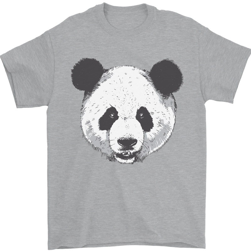 A Panda Bear Face Mens T-Shirt Cotton Gildan Sports Grey