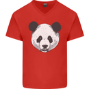 A Panda Bear Face Mens V-Neck Cotton T-Shirt Red