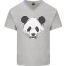 A Panda Bear Face Mens V-Neck Cotton T-Shirt Sports Grey
