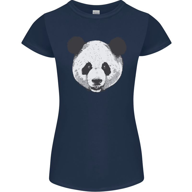 A Panda Bear Face Womens Petite Cut T-Shirt Navy Blue