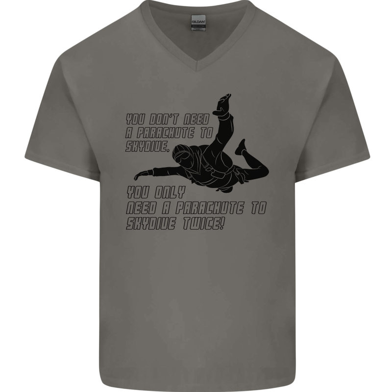 A Parachute to Skydive Twice Skydiver Funny Mens V-Neck Cotton T-Shirt Charcoal
