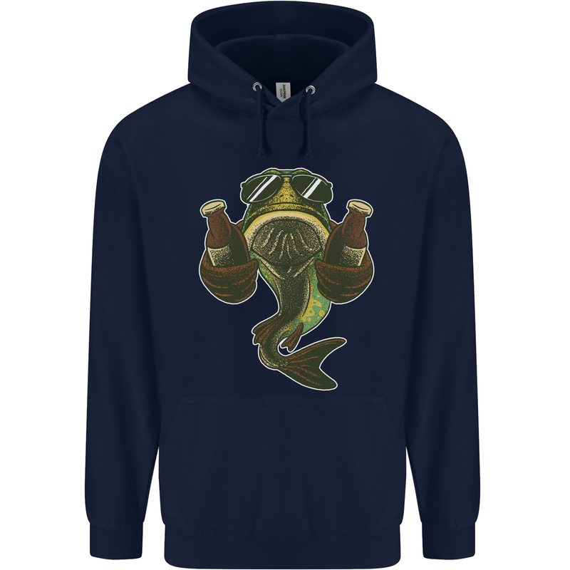 A Pike Fish With Beer Fishing Fisherman Childrens Kids Hoodie Navy Blue