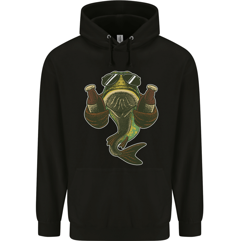 A Pike Fish With Beer Fishing Fisherman Mens 80% Cotton Hoodie Black