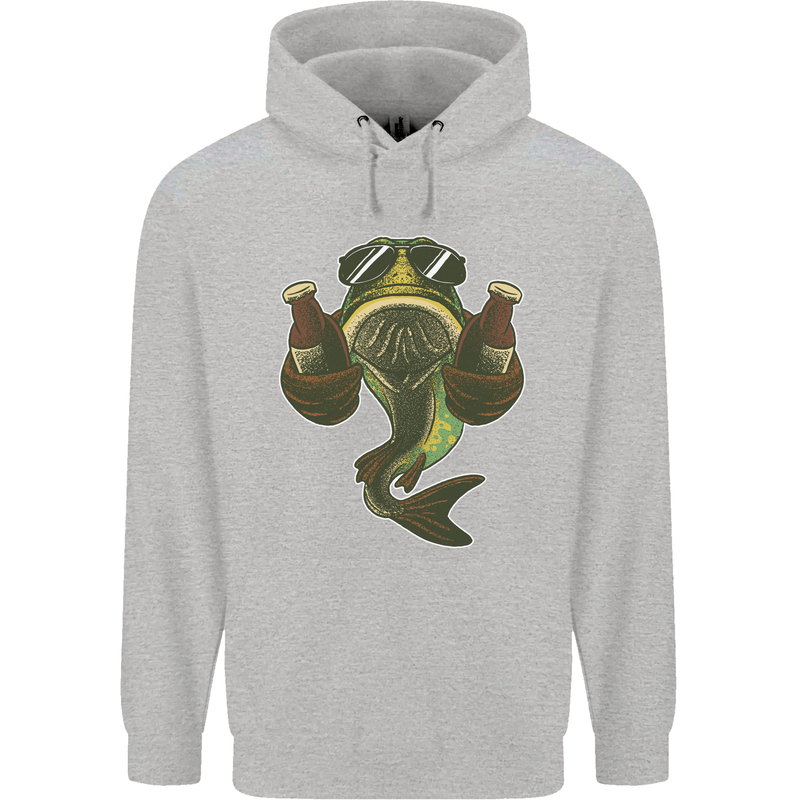 A Pike Fish With Beer Fishing Fisherman Mens 80% Cotton Hoodie Sports Grey
