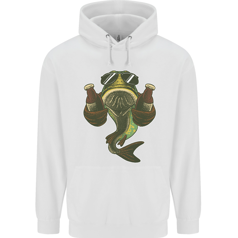 A Pike Fish With Beer Fishing Fisherman Mens 80% Cotton Hoodie White