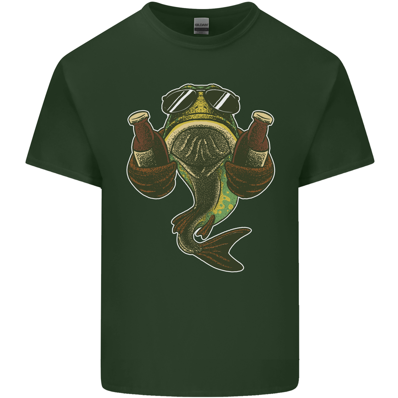 A Pike Fish With Beer Fishing Fisherman Mens Cotton T-Shirt Tee Top Forest Green