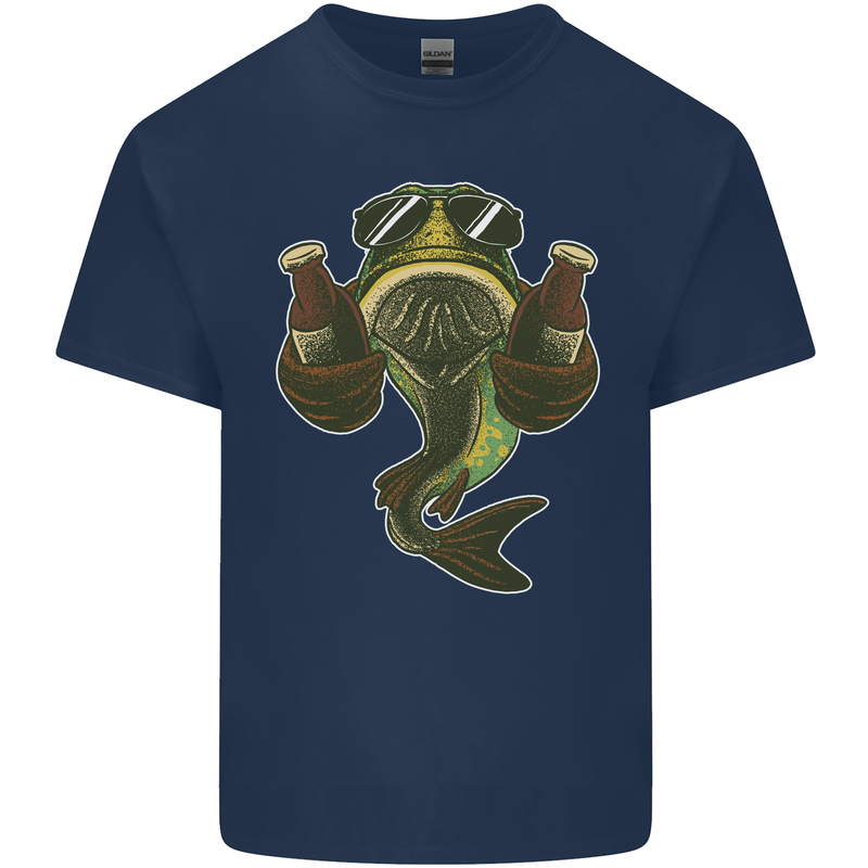 A Pike Fish With Beer Fishing Fisherman Mens Cotton T-Shirt Tee Top Navy Blue