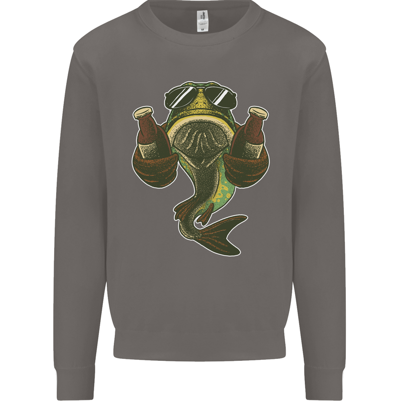 A Pike Fish With Beer Fishing Fisherman Mens Sweatshirt Jumper Charcoal