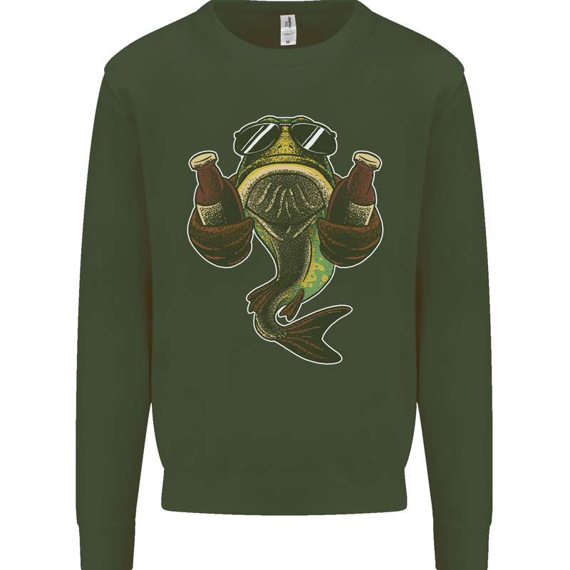 A Pike Fish With Beer Fishing Fisherman Mens Sweatshirt Jumper Forest Green