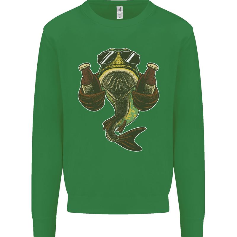 A Pike Fish With Beer Fishing Fisherman Mens Sweatshirt Jumper Irish Green