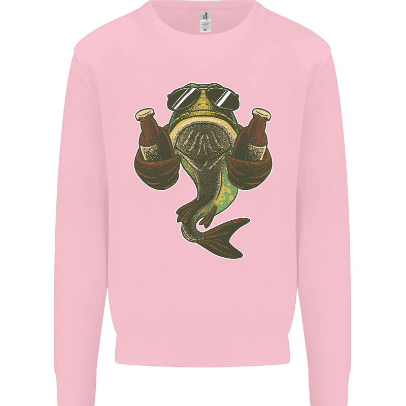 A Pike Fish With Beer Fishing Fisherman Mens Sweatshirt Jumper Light Pink