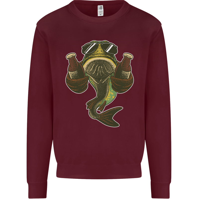 A Pike Fish With Beer Fishing Fisherman Mens Sweatshirt Jumper Maroon