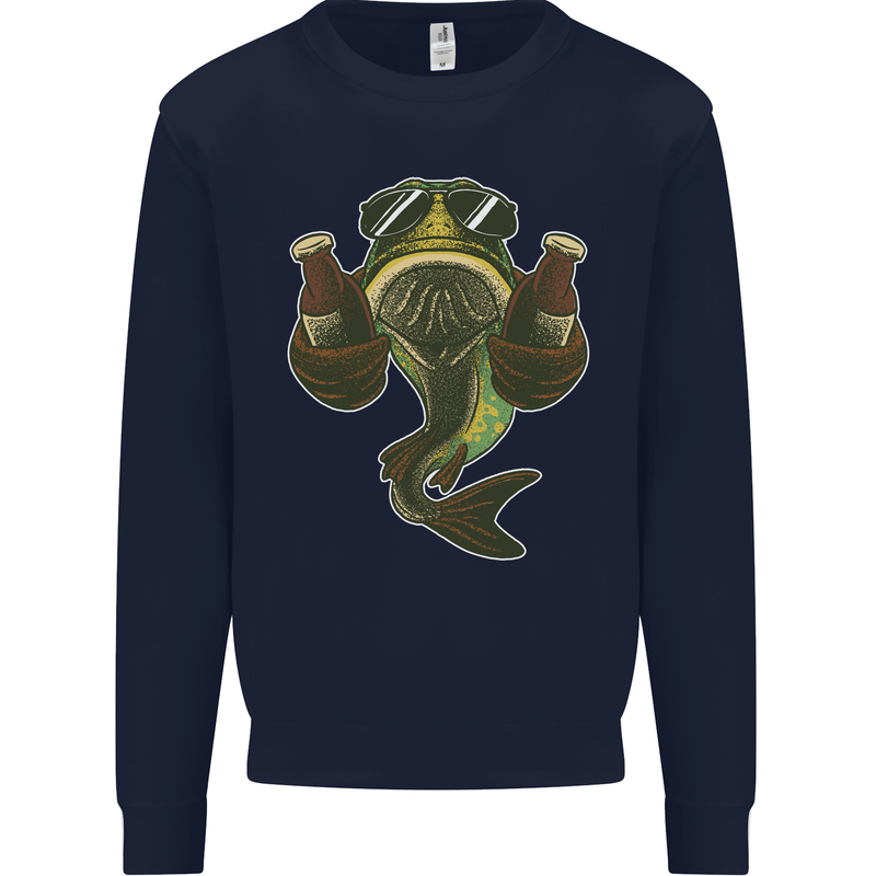 A Pike Fish With Beer Fishing Fisherman Mens Sweatshirt Jumper Navy Blue