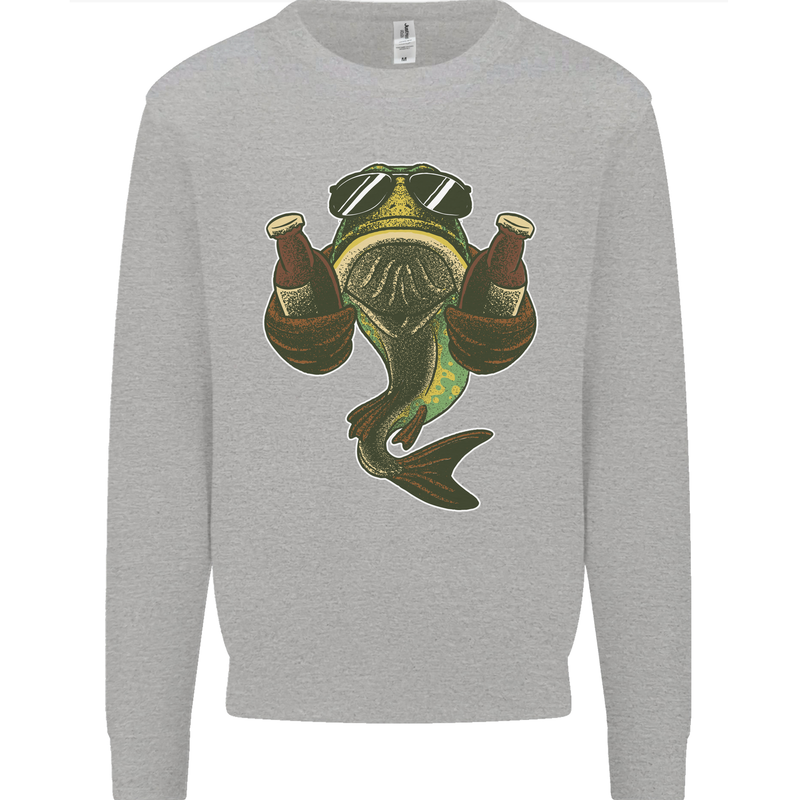 A Pike Fish With Beer Fishing Fisherman Mens Sweatshirt Jumper Sports Grey