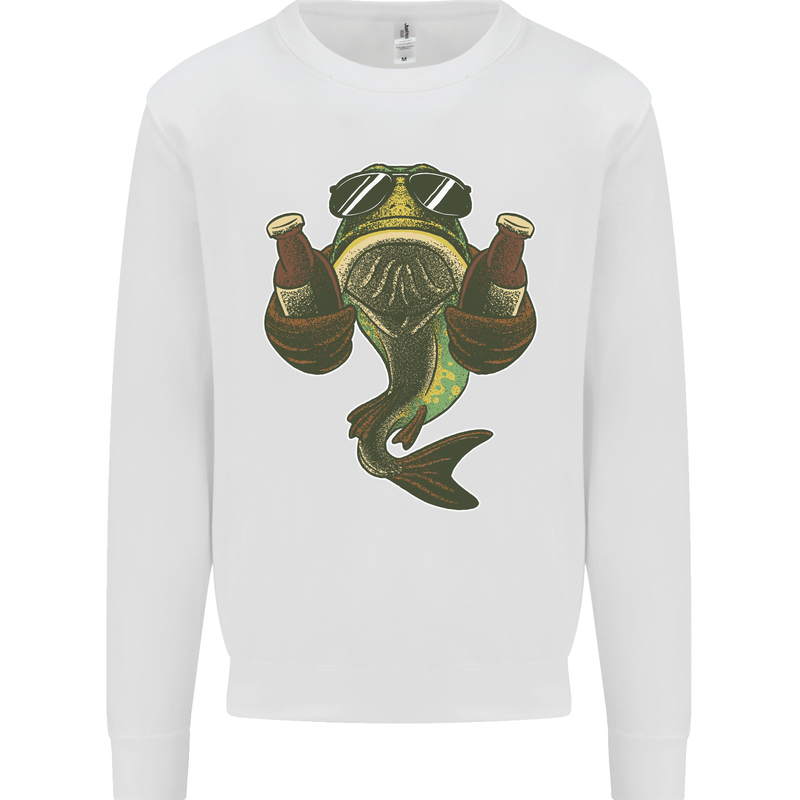 A Pike Fish With Beer Fishing Fisherman Mens Sweatshirt Jumper White