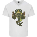 A Pike Fish With Beer Fishing Fisherman Mens V-Neck Cotton T-Shirt White