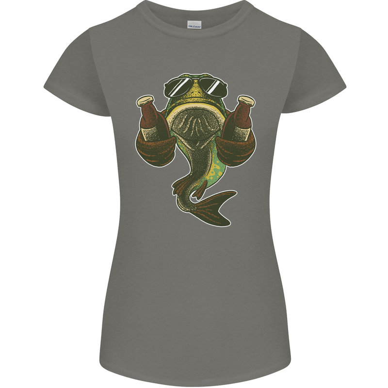 A Pike Fish With Beer Fishing Fisherman Womens Petite Cut T-Shirt Charcoal