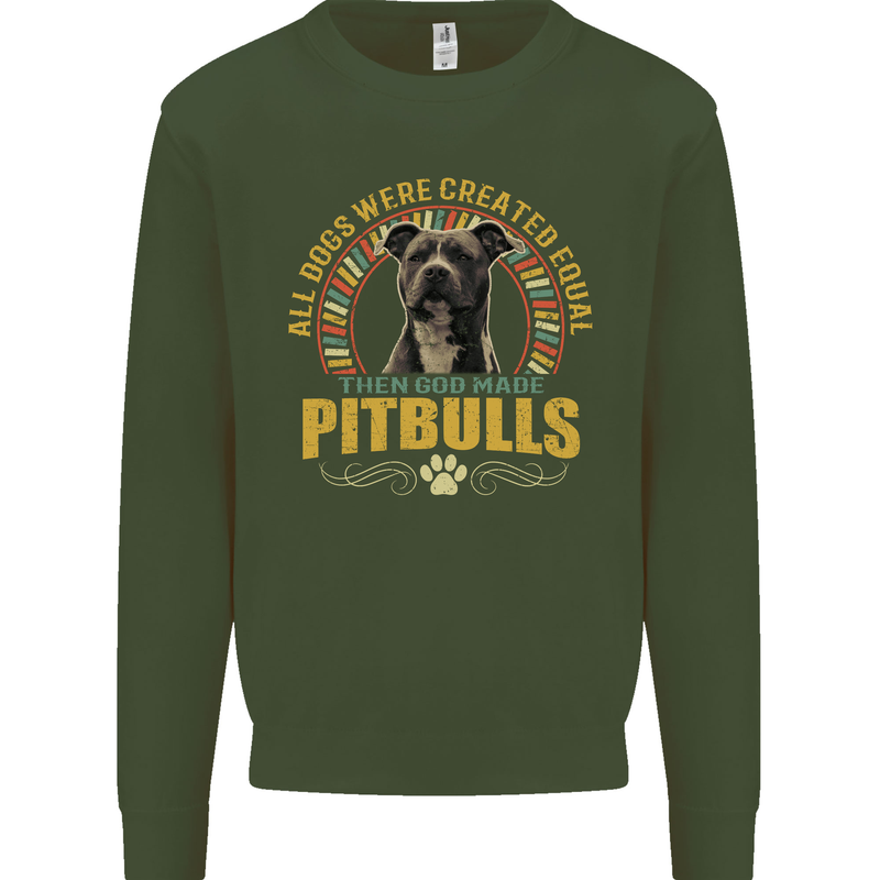 A Pitbull Dog Kids Sweatshirt Jumper Forest Green