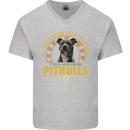 A Pitbull Dog Mens V-Neck Cotton T-Shirt Sports Grey