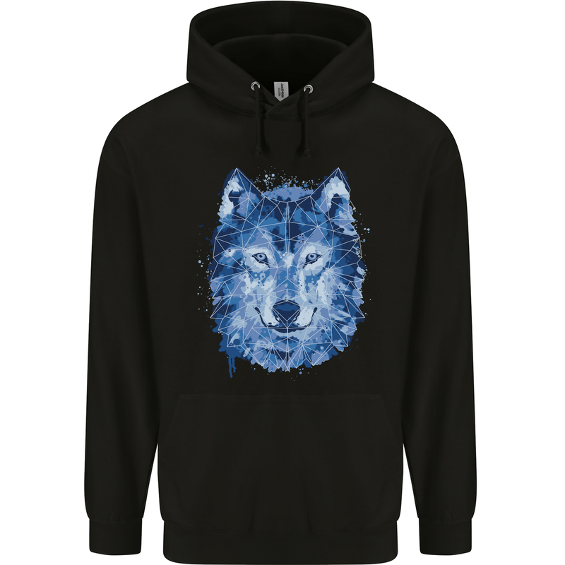 A Polygon Wolf Childrens Kids Hoodie Black