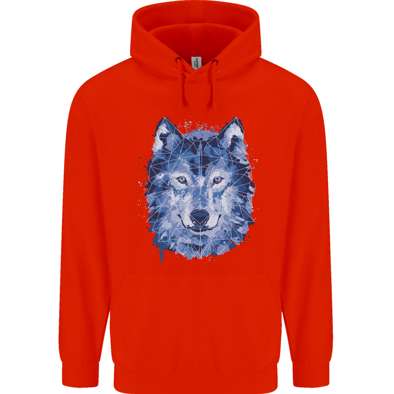 A Polygon Wolf Childrens Kids Hoodie Bright Red