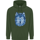 A Polygon Wolf Childrens Kids Hoodie Forest Green