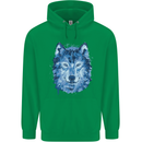 A Polygon Wolf Childrens Kids Hoodie Irish Green