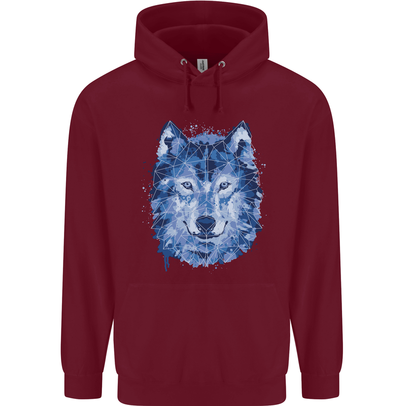 A Polygon Wolf Childrens Kids Hoodie Maroon
