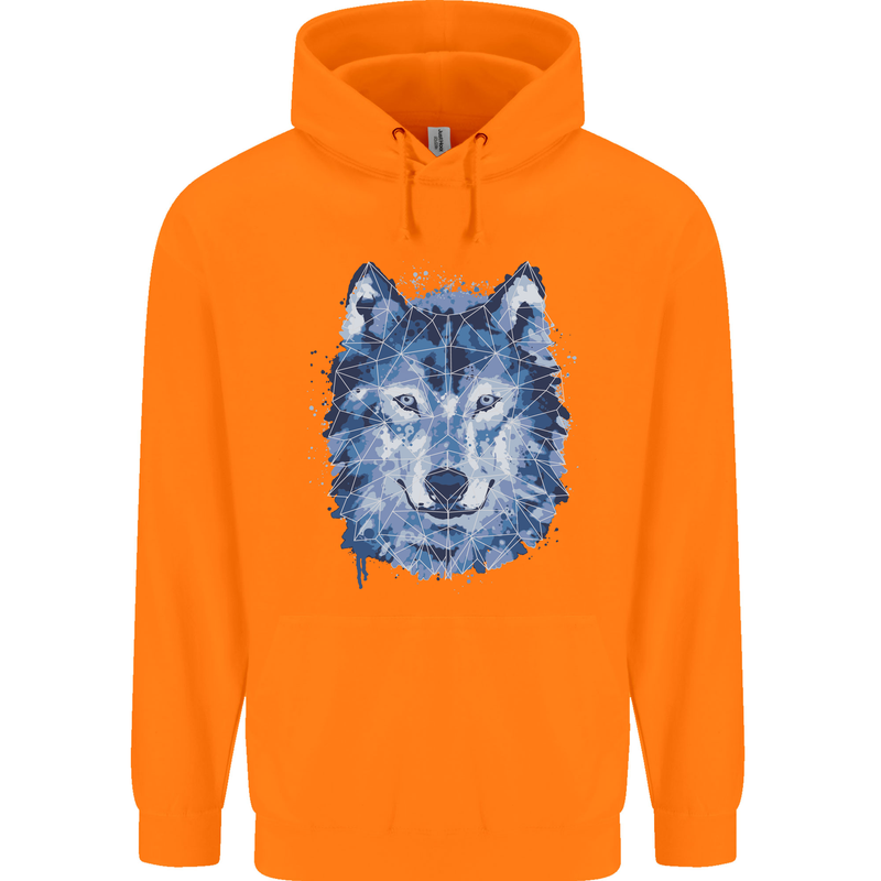 A Polygon Wolf Childrens Kids Hoodie Orange