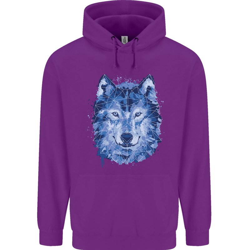A Polygon Wolf Childrens Kids Hoodie Purple