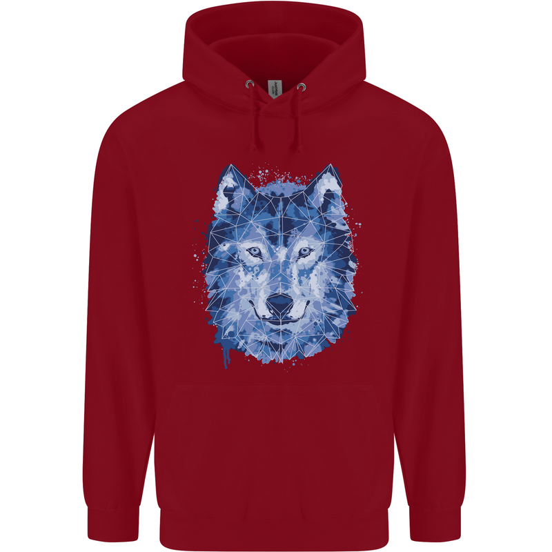 A Polygon Wolf Childrens Kids Hoodie Red