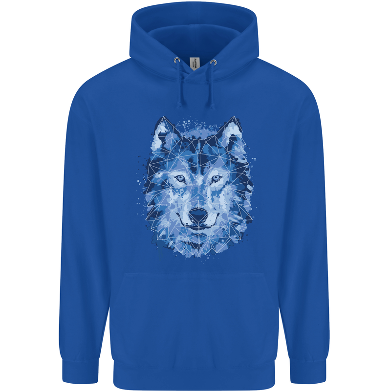 A Polygon Wolf Childrens Kids Hoodie Royal Blue