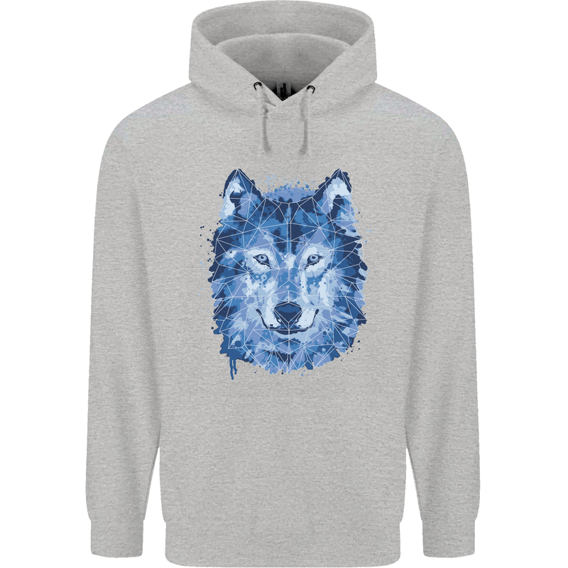 A Polygon Wolf Childrens Kids Hoodie Sports Grey