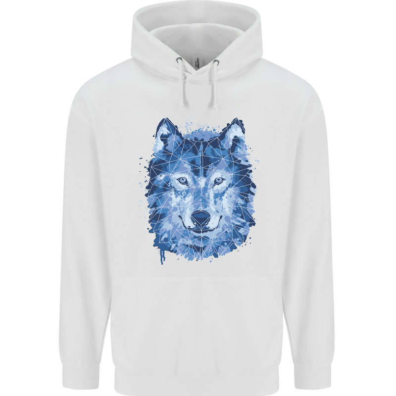A Polygon Wolf Childrens Kids Hoodie White